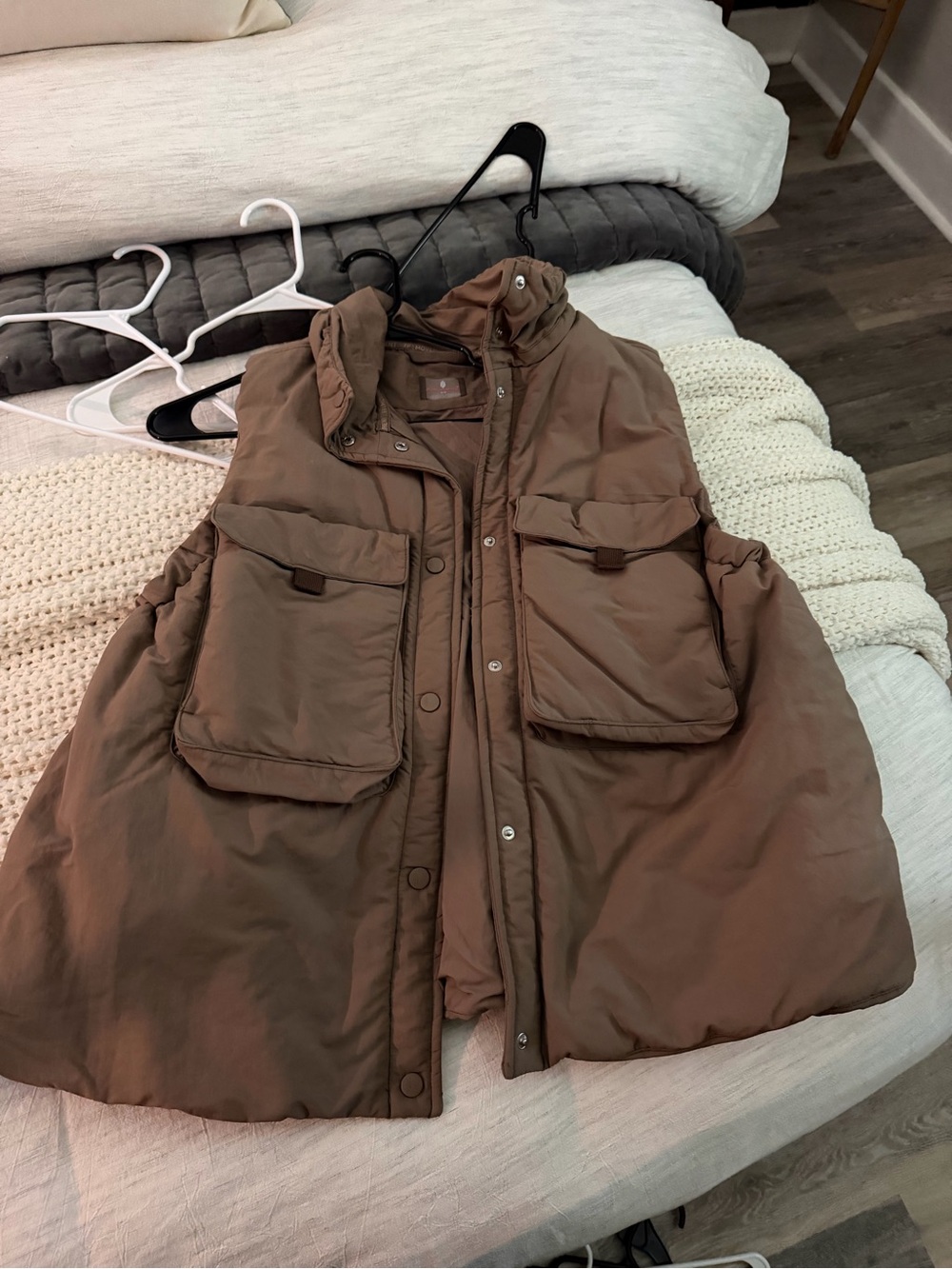 Free People Brown Puffer Vest with Front Pockets